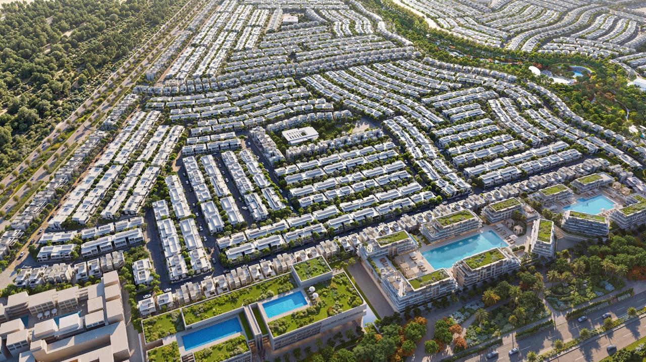 The north-western apartment terraces and pool decks at Azizi Florence