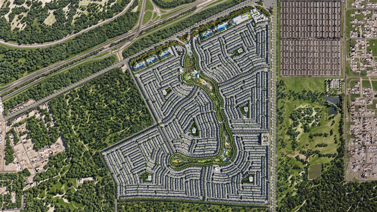 The Azizi Florence master plan in Um Fanain, Sharjah, with all six residential clusters marked